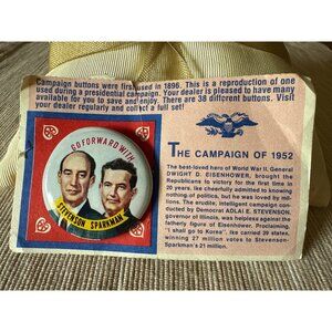 Vintage 1952 Stevenson & Sparkman Campaign Button with Card